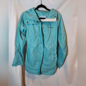 Columbia Long Line Omni-Tech Teal Rain Jacket With Hood